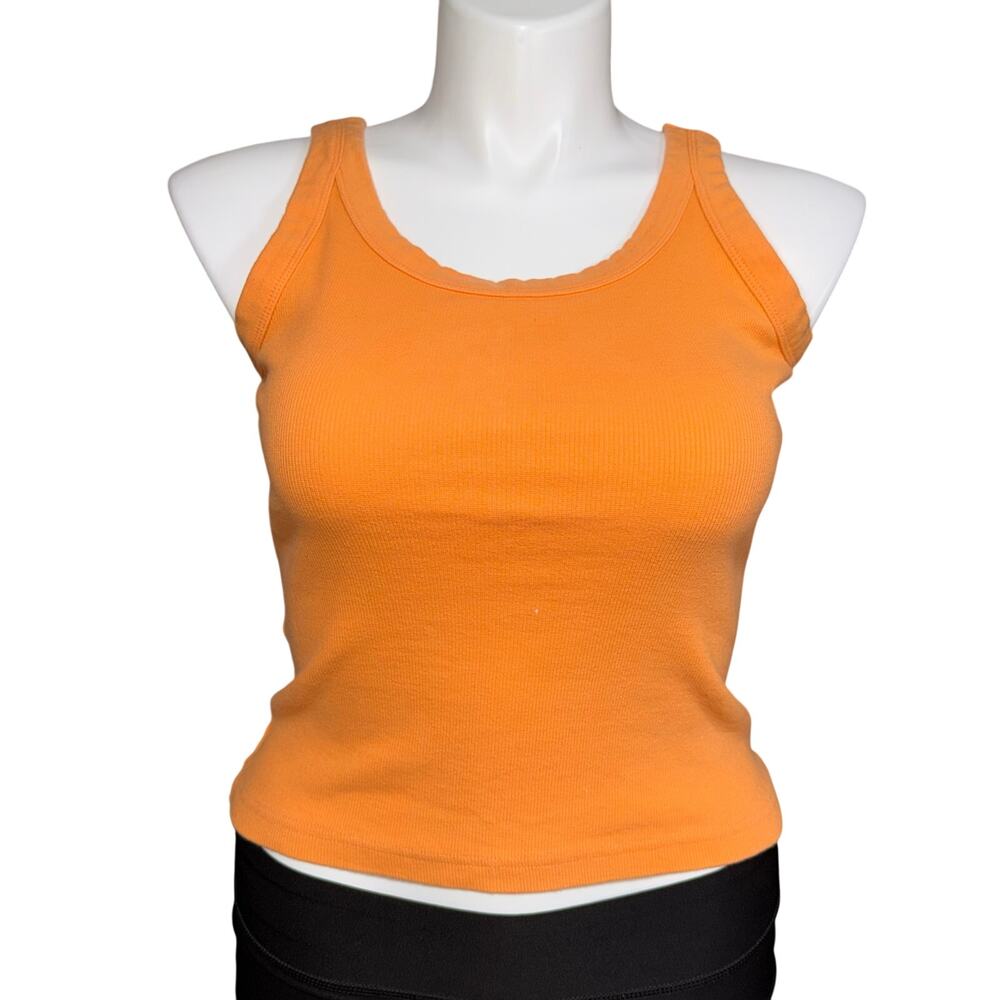 Y2K No Boundaries Womens Tank Top Ribbed Stretch Scoop Neck Bright Orange Large